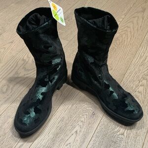 Ron White Black/Emerald Patterned Velvet Ankle Boots